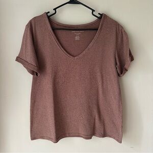 Brown/Burgundy Striped American Eagle T-Shirt